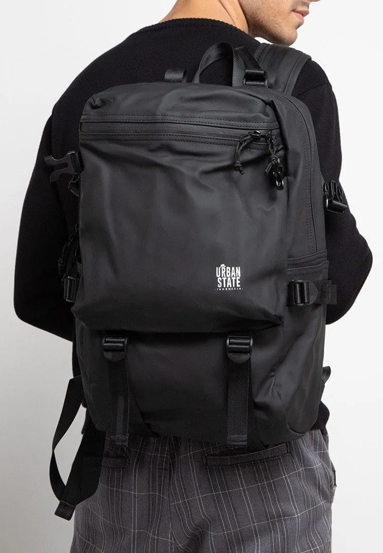 Coated Dry Strap Panel Backpack - Black