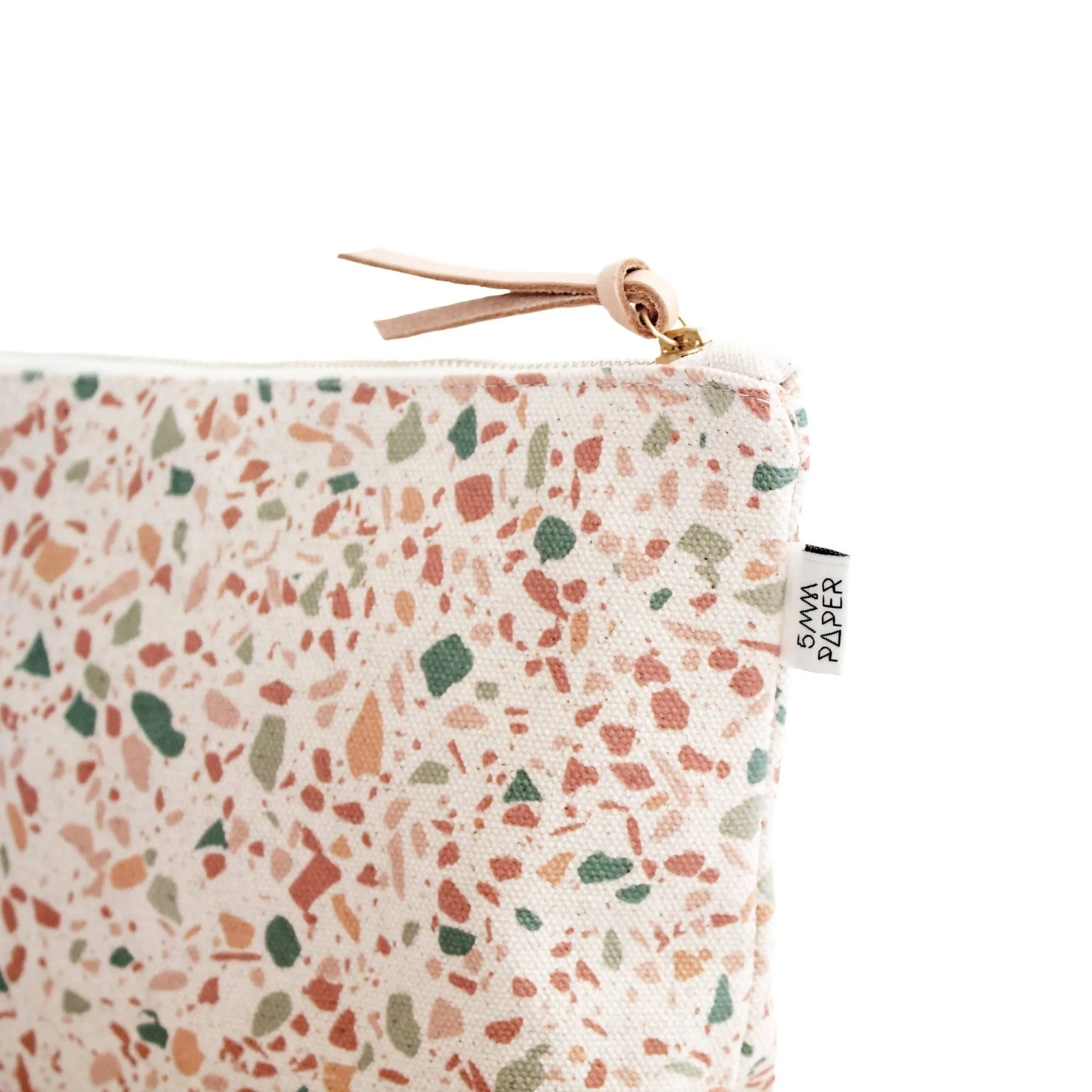 Cotton Canvas Cosmetic / Make-up Bag - Terrazzo Terracotta Green