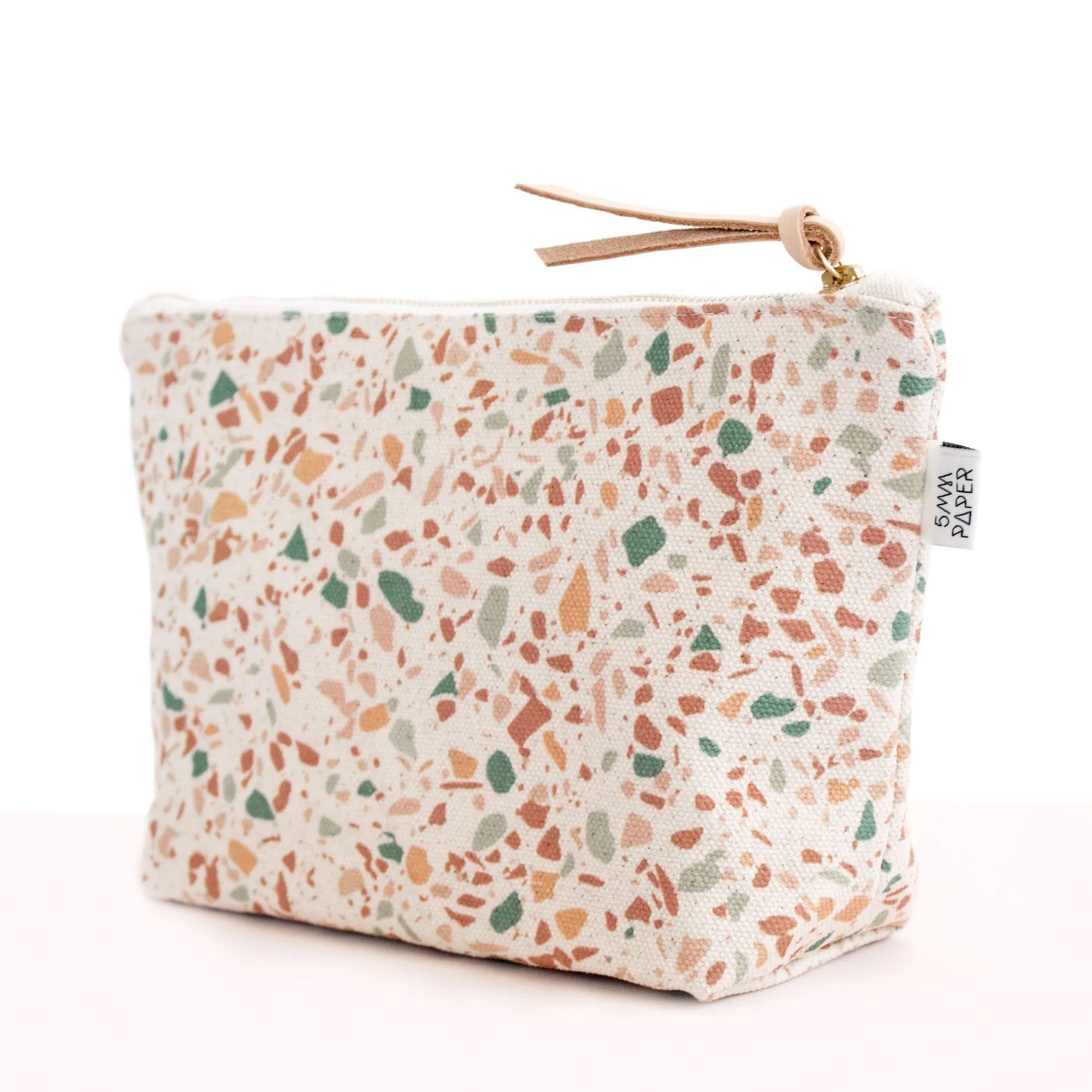 Cotton Canvas Cosmetic / Make-up Bag - Terrazzo Terracotta Green