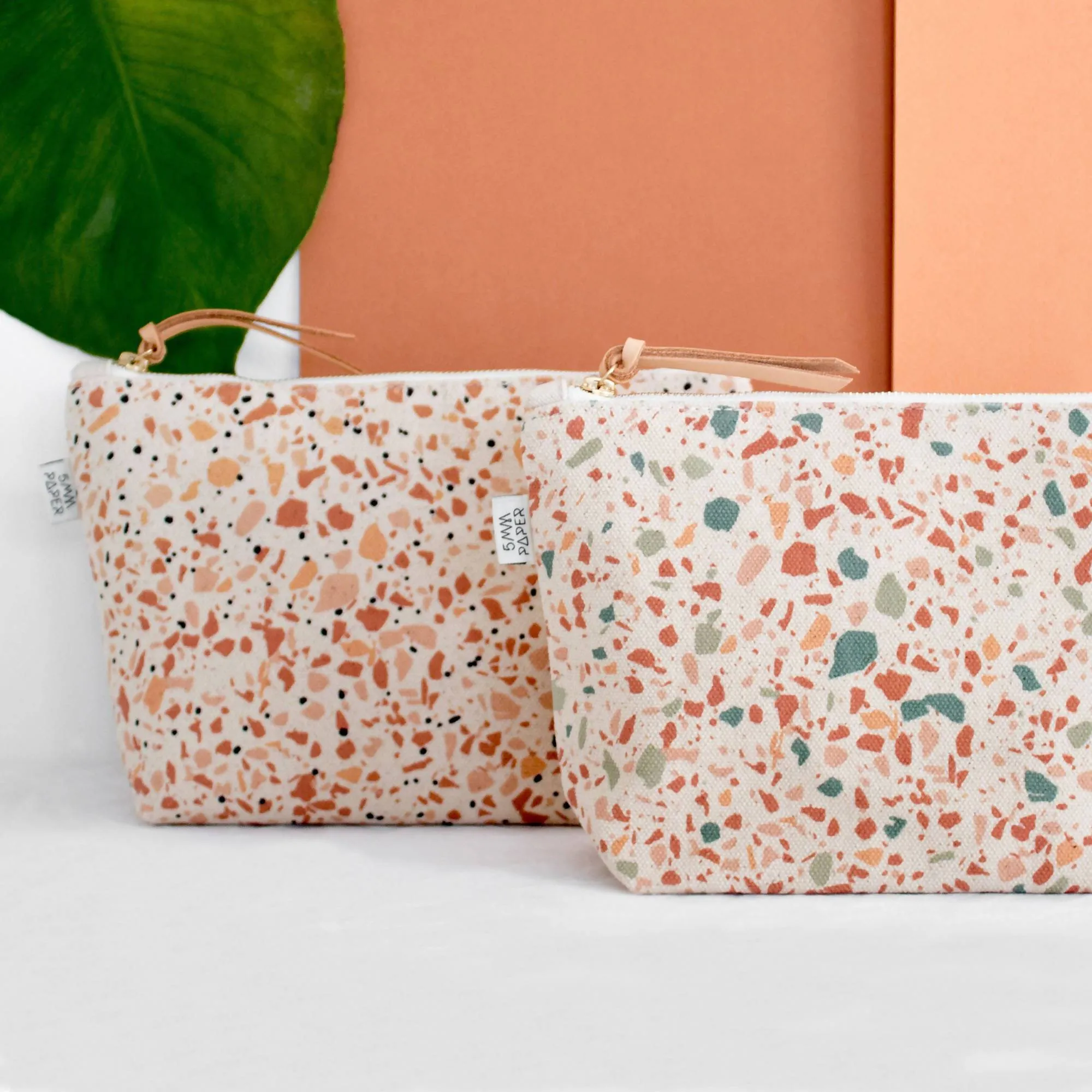 Cotton Canvas Cosmetic / Make-up Bag - Terrazzo Terracotta Green