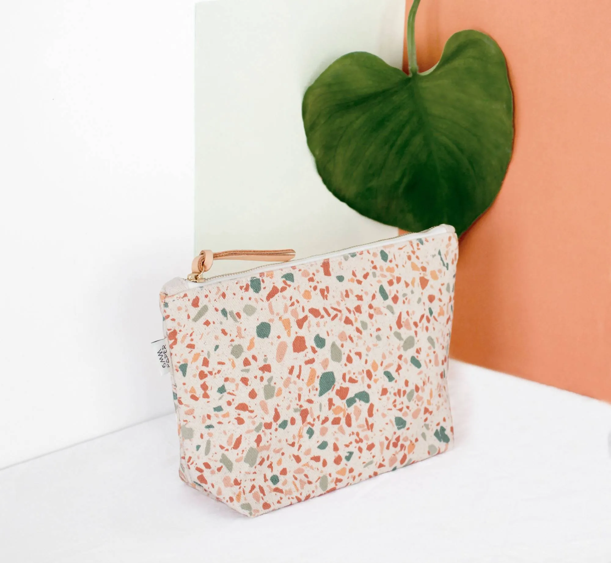 Cotton Canvas Cosmetic / Make-up Bag - Terrazzo Terracotta Green