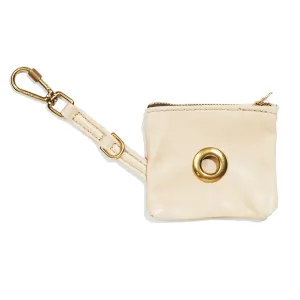 Cream Vintage Leather Poop Bag Pouch