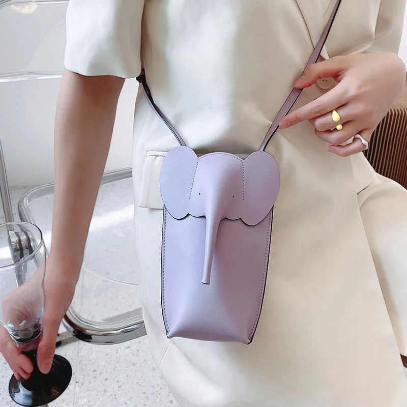 Cute Purple Leather Elephant Shoulder Bag For Women Leather Mini Elephant Crossbody Bag