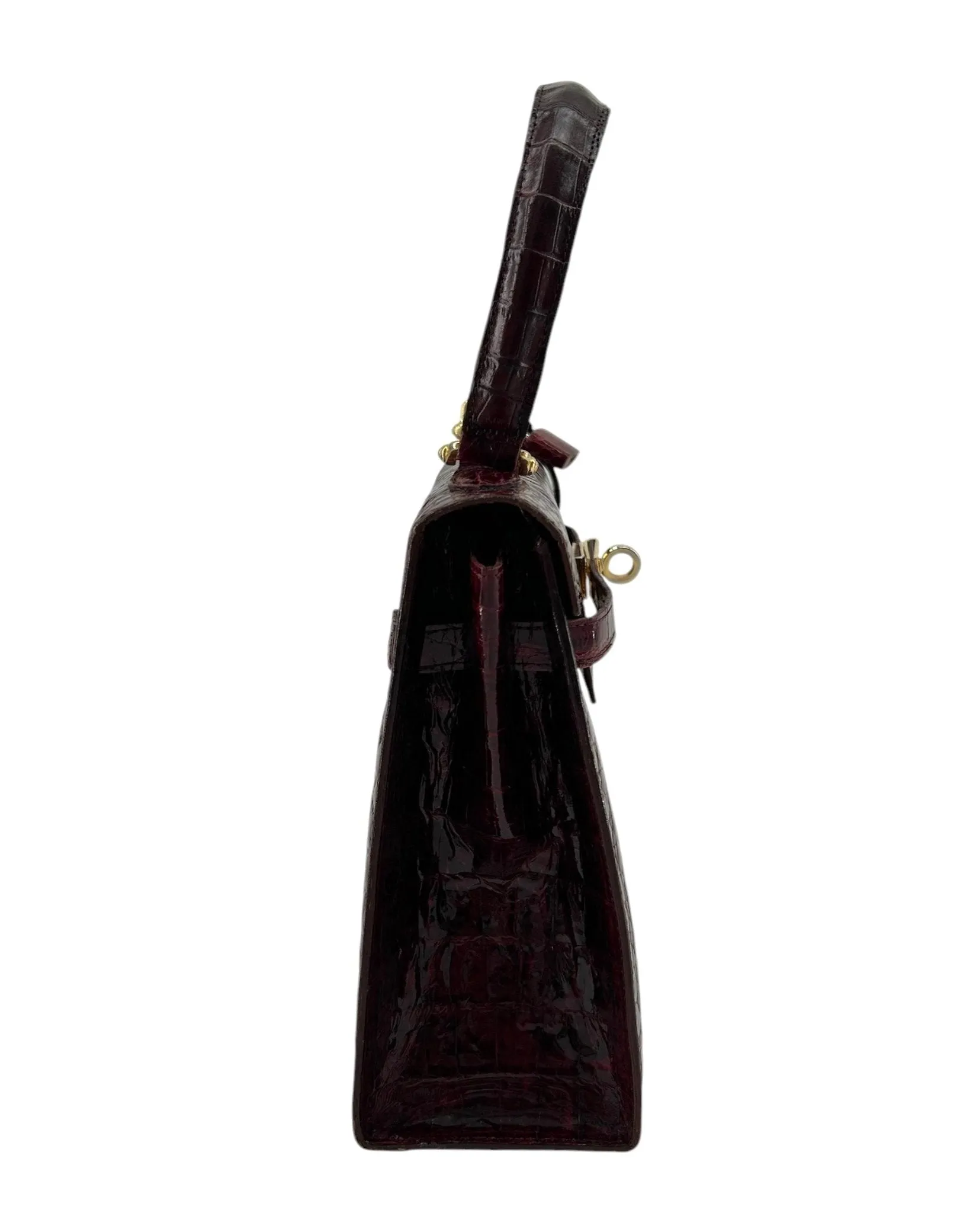 Deep Ox Blood Red Classic A-Frame Crocodile Handbag with Locket