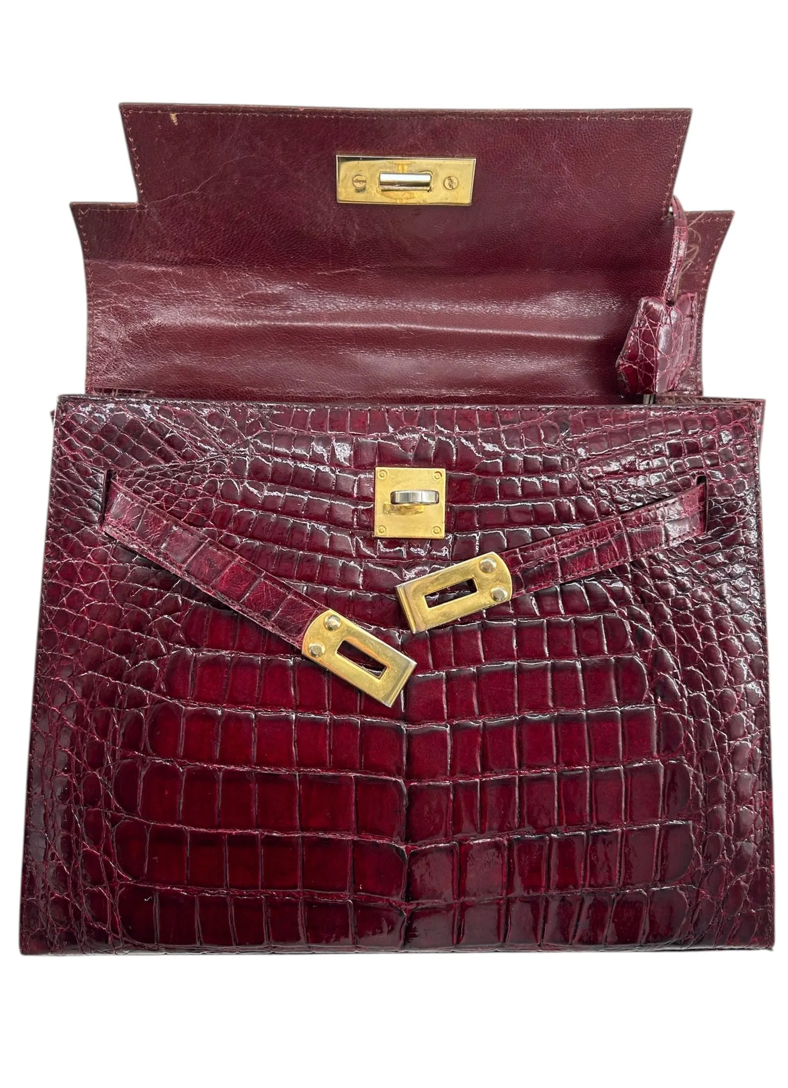 Deep Ox Blood Red Classic A-Frame Crocodile Handbag with Locket