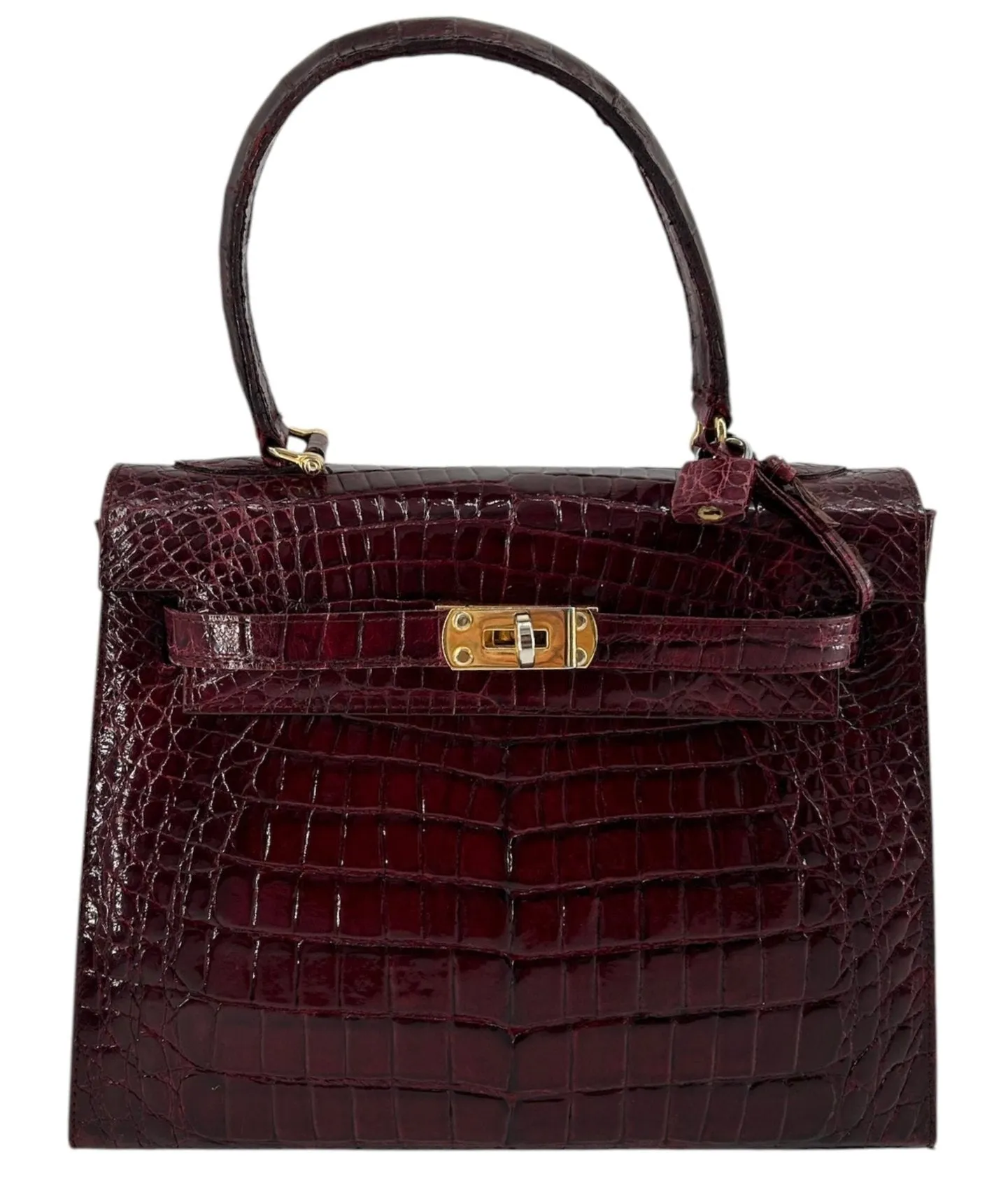 Deep Ox Blood Red Classic A-Frame Crocodile Handbag with Locket