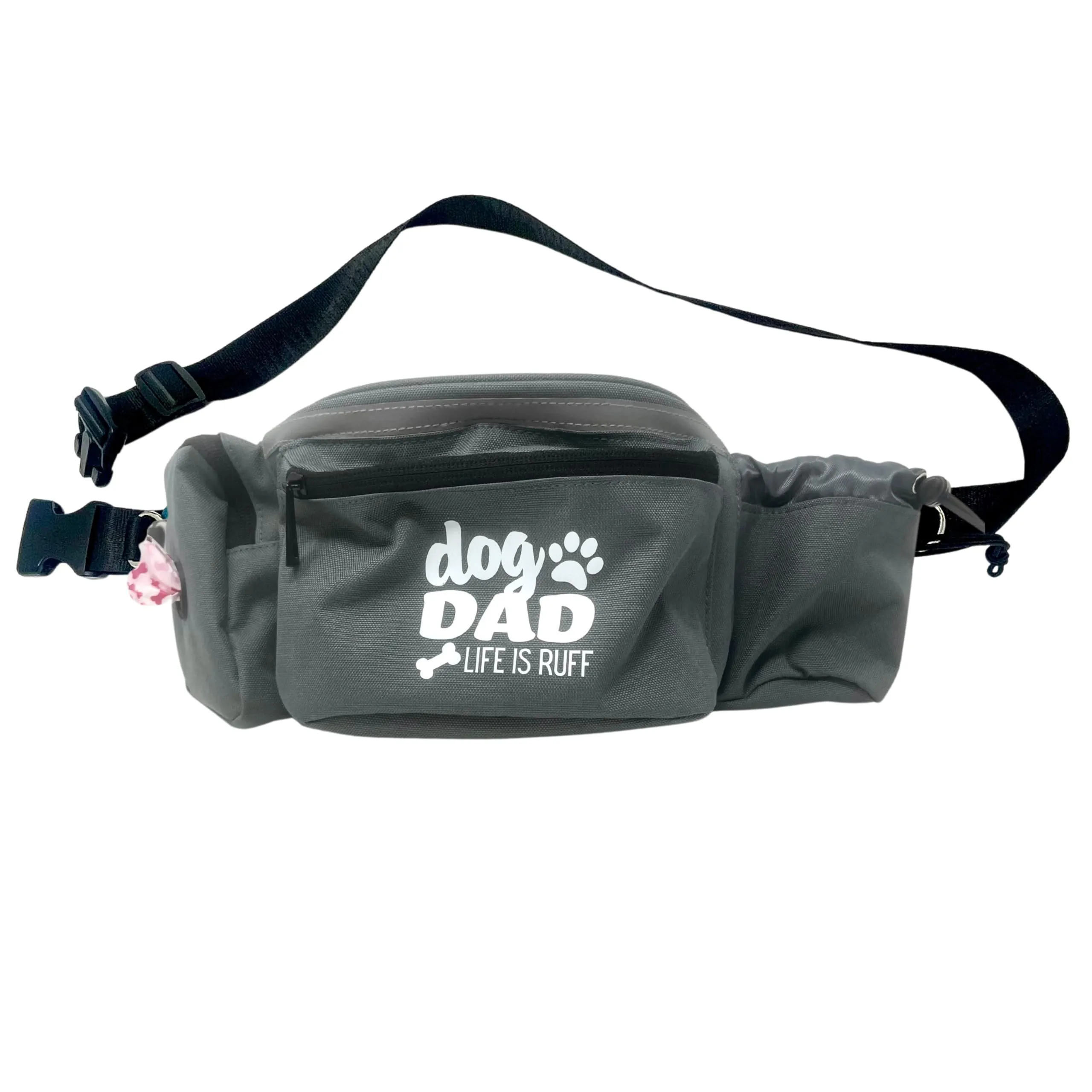 Dog Walking Fanny Pack for Women - Fun Dog Mom Gifts - Includes Dog Poop Bag Dispenser, Hands Free Leash Hooks (Dog Dad Gray)