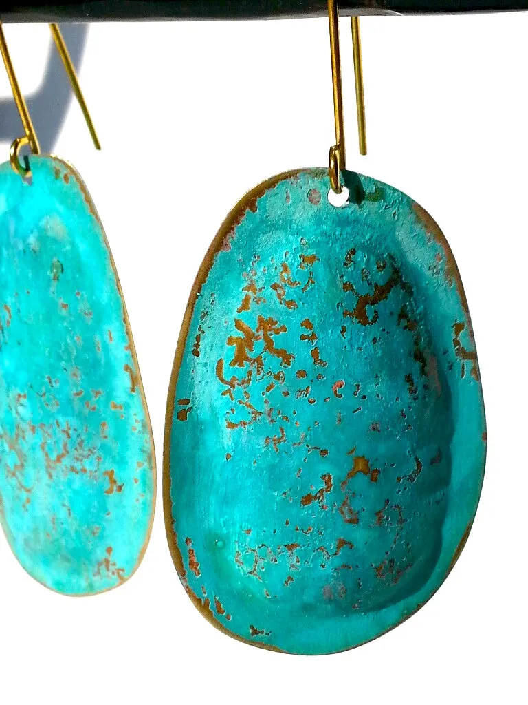 Earrings Large Drop In Patina Over Vermeil