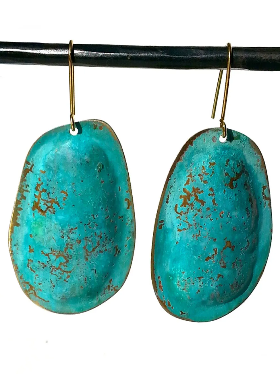 Earrings Large Drop In Patina Over Vermeil