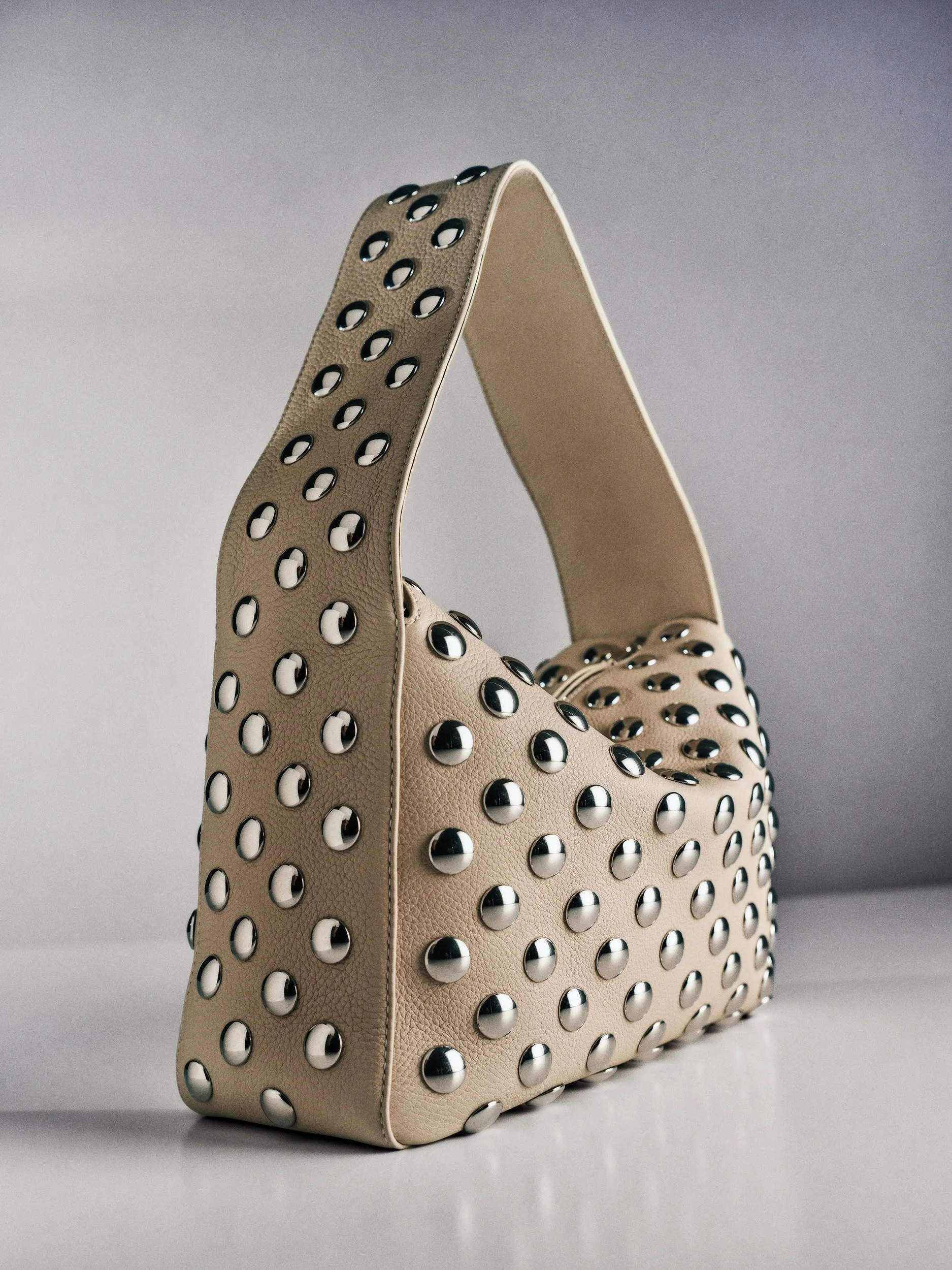 Elena Bag in Dark Ivory Leather with Studs