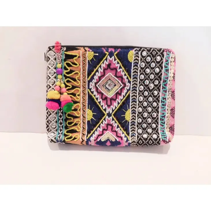 Embellished Tassel Bead Cosmetic Bag