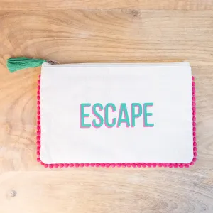 Escape Cosmetic Bag with Hot Pink Pom Pom Trim