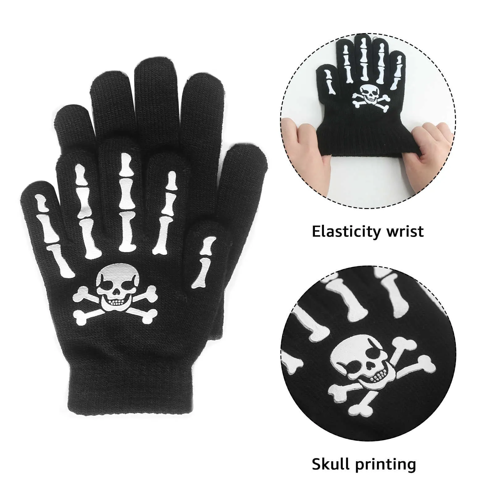 EvridWear Kids Winter Gloves - 3 Pairs Skull Knit (Boys & Girls)