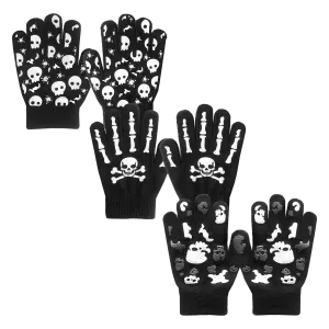 EvridWear Kids Winter Gloves - 3 Pairs Skull Knit (Boys & Girls)