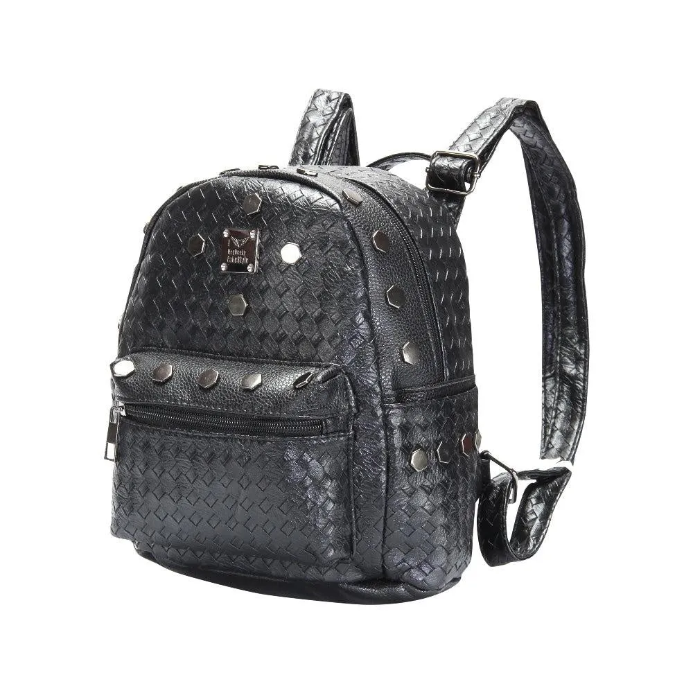 FabSeasons Black Small Size Studded Faux Leather Backpack