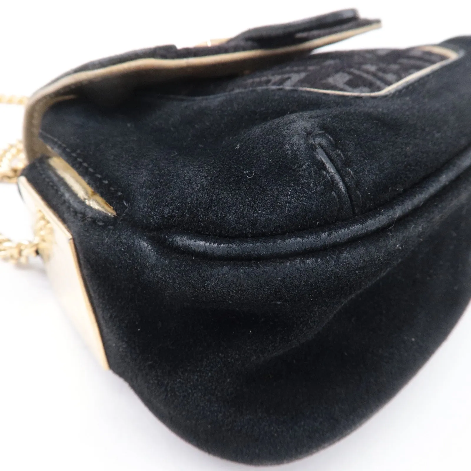 FENDI Zucchino Suede Canvas Chain Shoulder Bag Black 8BT078