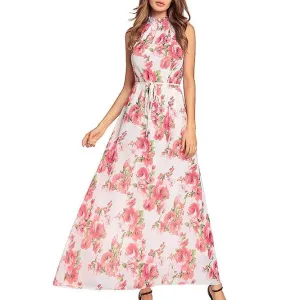 Floral Print Long Chiffon Summer Dress