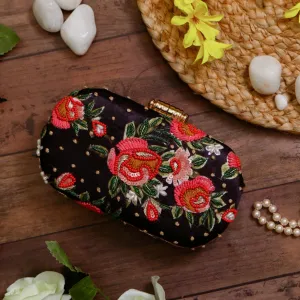 Flowery black clutch