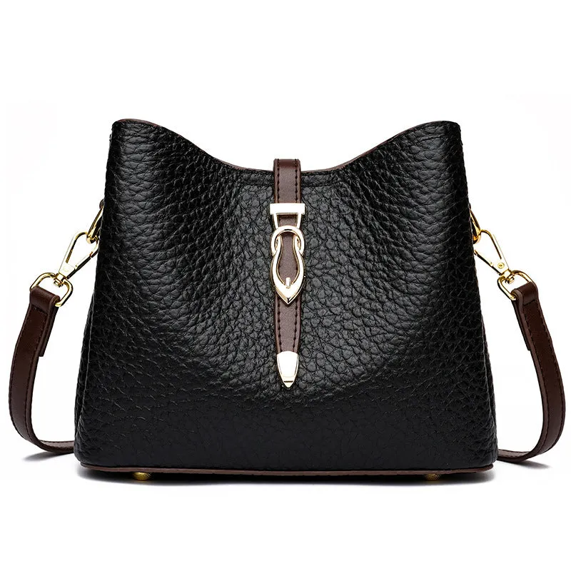 GENUINE LEATHER WOMEN'S BAG, BUCKET BAG, TOP LAYER, COWHIDE SINGLE SHOULDER CROSSBODY BAG