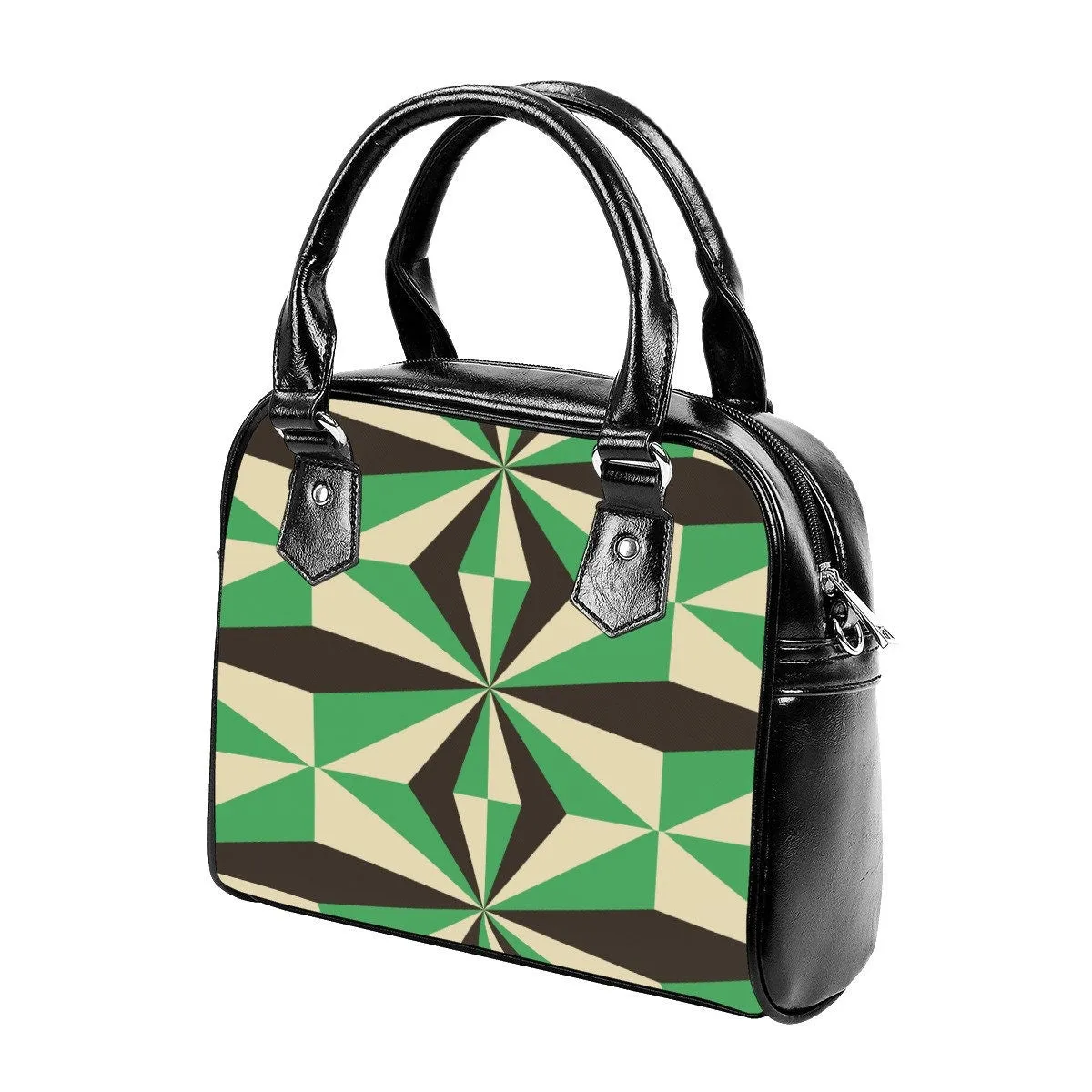 Geometric Handbag, Retro Handbags, Green Black Geometric Print Handbag,High Fashion Handbag, Womens Purses,Unique Handbag,Geometric Purse