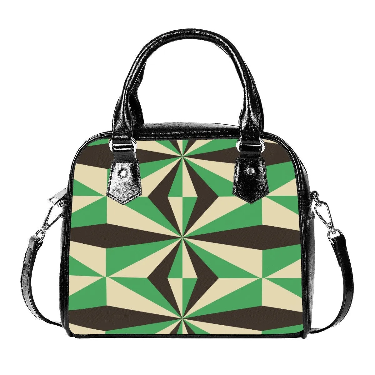 Geometric Handbag, Retro Handbags, Green Black Geometric Print Handbag,High Fashion Handbag, Womens Purses,Unique Handbag,Geometric Purse