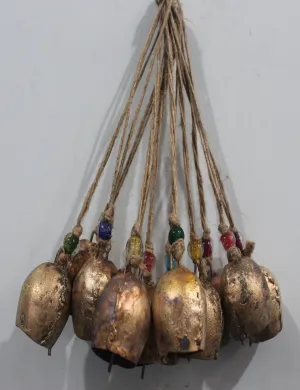 Handmade Rustic Iron Mongolian Style Tin Bells 2.75" H with jute Hanging