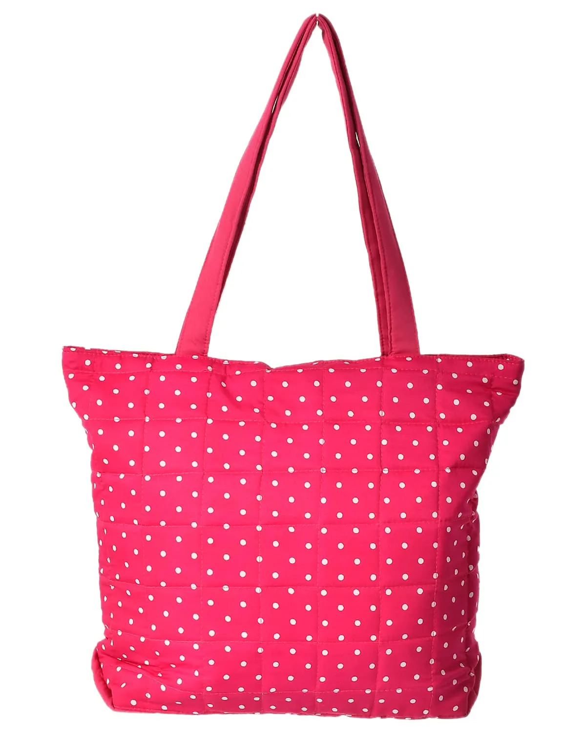 Heart Home Multipurposes Dot Printed Cotton Shoulder Bag/Tote Bag/Handbag/Lunch Bag with Carrying Handle (Pink)-50HH01167