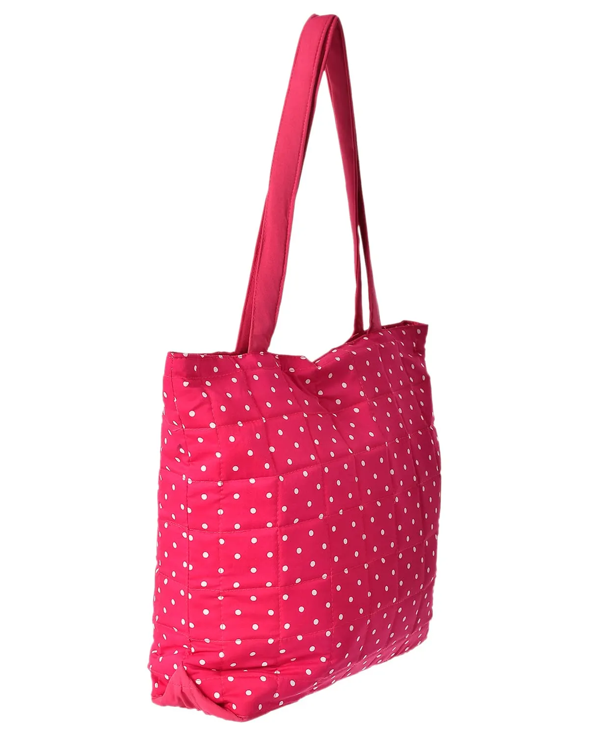 Heart Home Multipurposes Dot Printed Cotton Shoulder Bag/Tote Bag/Handbag/Lunch Bag with Carrying Handle (Pink)-50HH01167