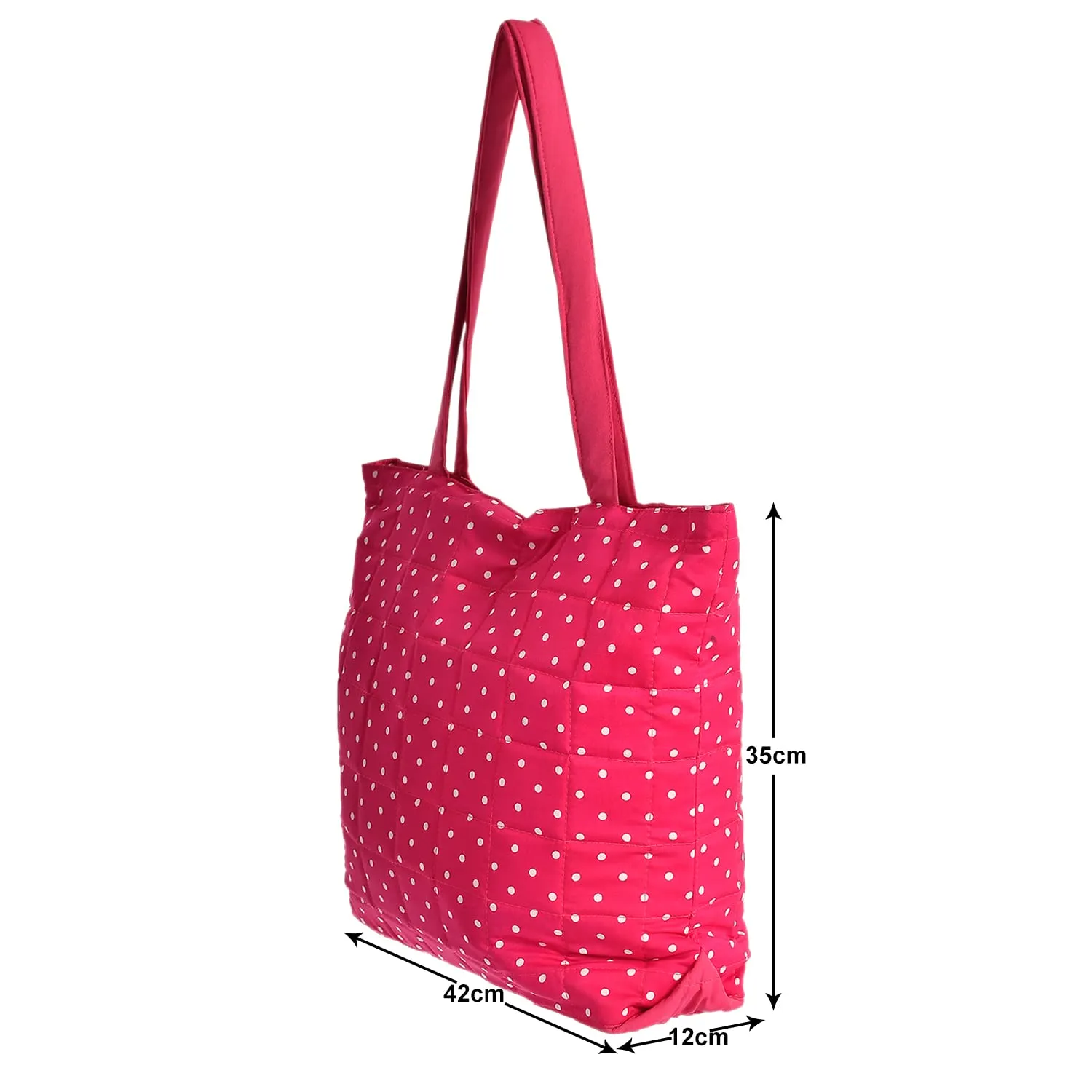 Heart Home Multipurposes Dot Printed Cotton Shoulder Bag/Tote Bag/Handbag/Lunch Bag with Carrying Handle (Pink)-50HH01167