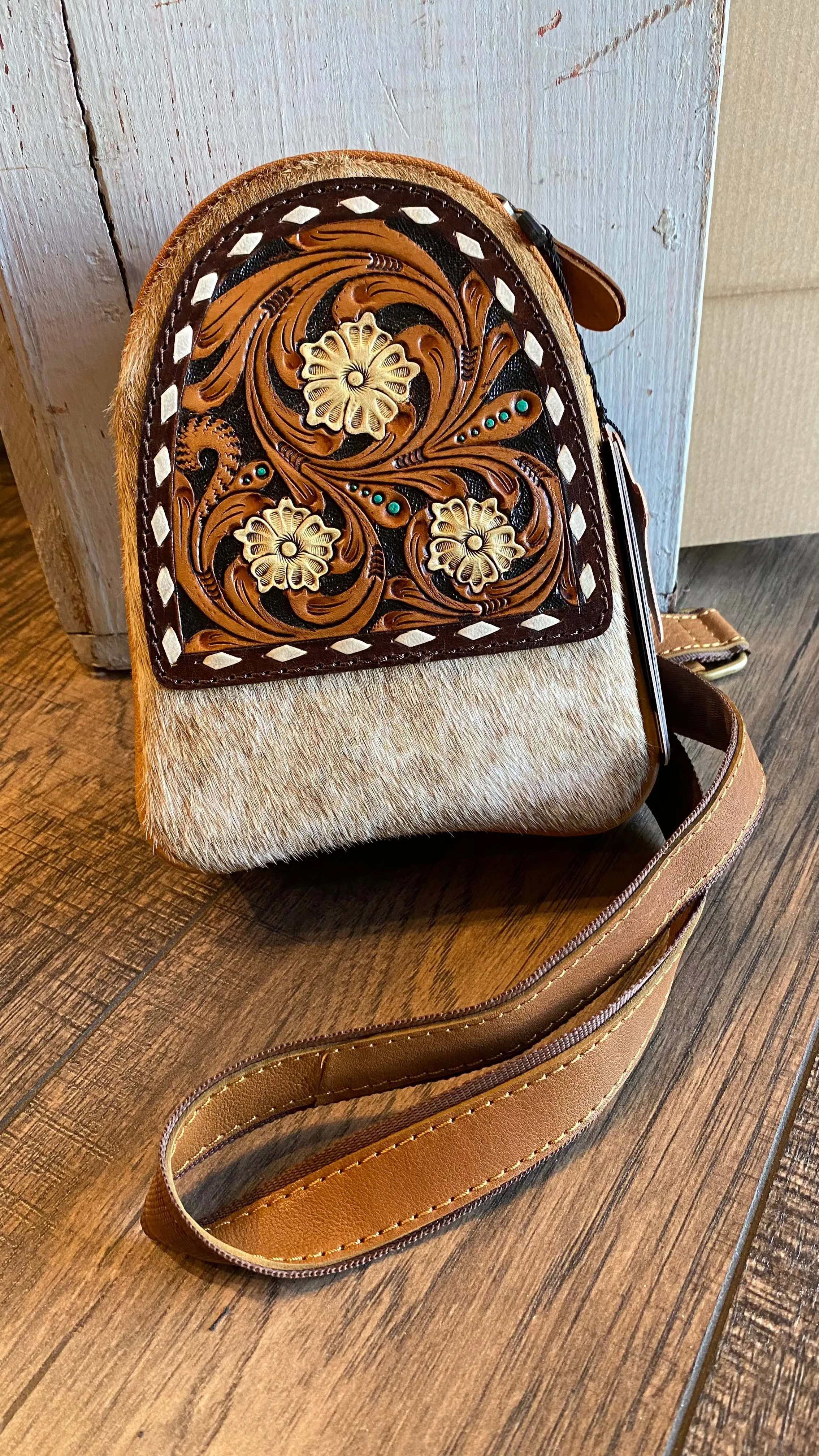 Hide & Tooled Sling Bag