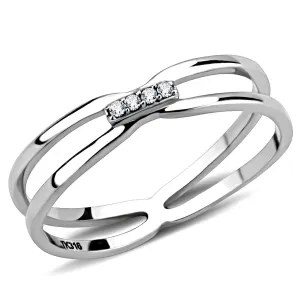 High polished (no plating) Stainless Steel Ring with AAA Grade CZ in Clear for Women Style DA160