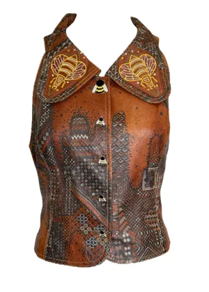 INCREDIBLE Bill Gibb A/W 1972 Leather Stenciled Vest with Bee Motif