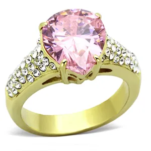 IP Gold(Ion Plating) Stainless Steel Ring with AAA Grade CZ in Rose for Women Style TK1098