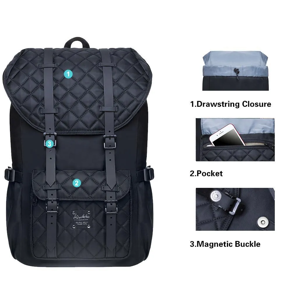 KAUKKO backpack women men daypack with laptop compartment for 14 inch notebook for leisure job university travel hiking, 21L, black-EP5-19