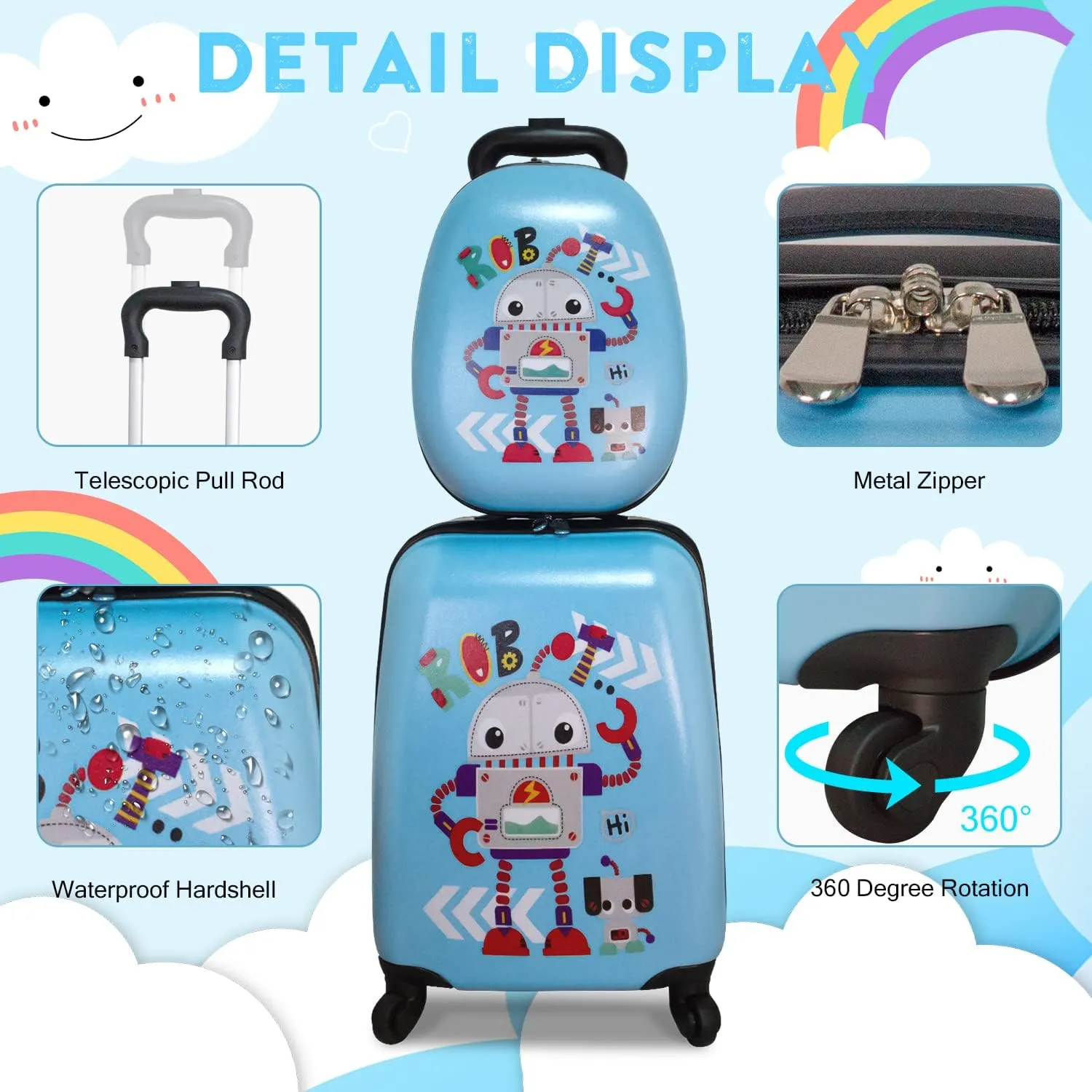 Kids Travel Backpack 12" with Carry on Rolling Spinner Wheels Suitcase 16’’ Set