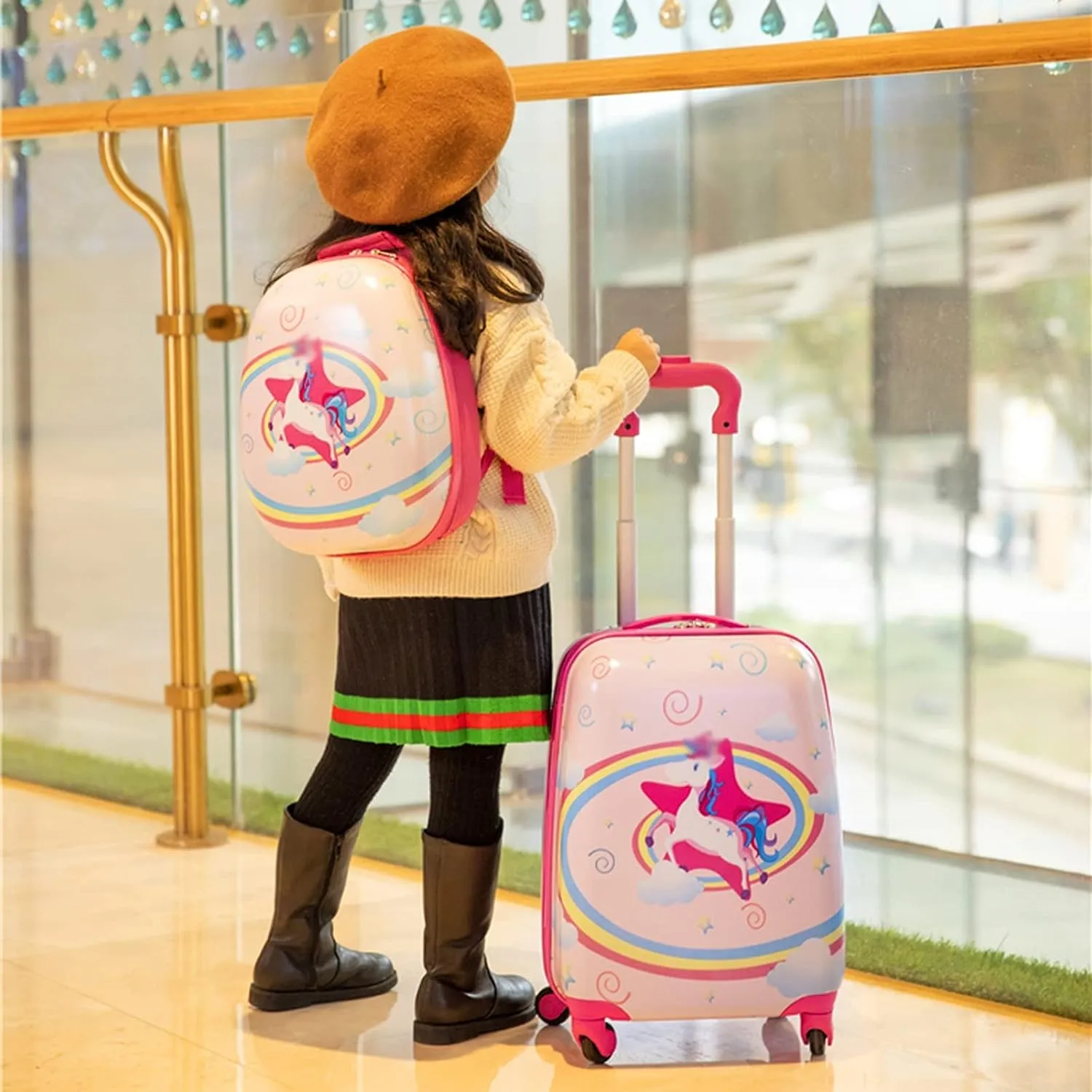 Kids Travel Backpack 12" with Carry on Rolling Spinner Wheels Suitcase 16’’ Set