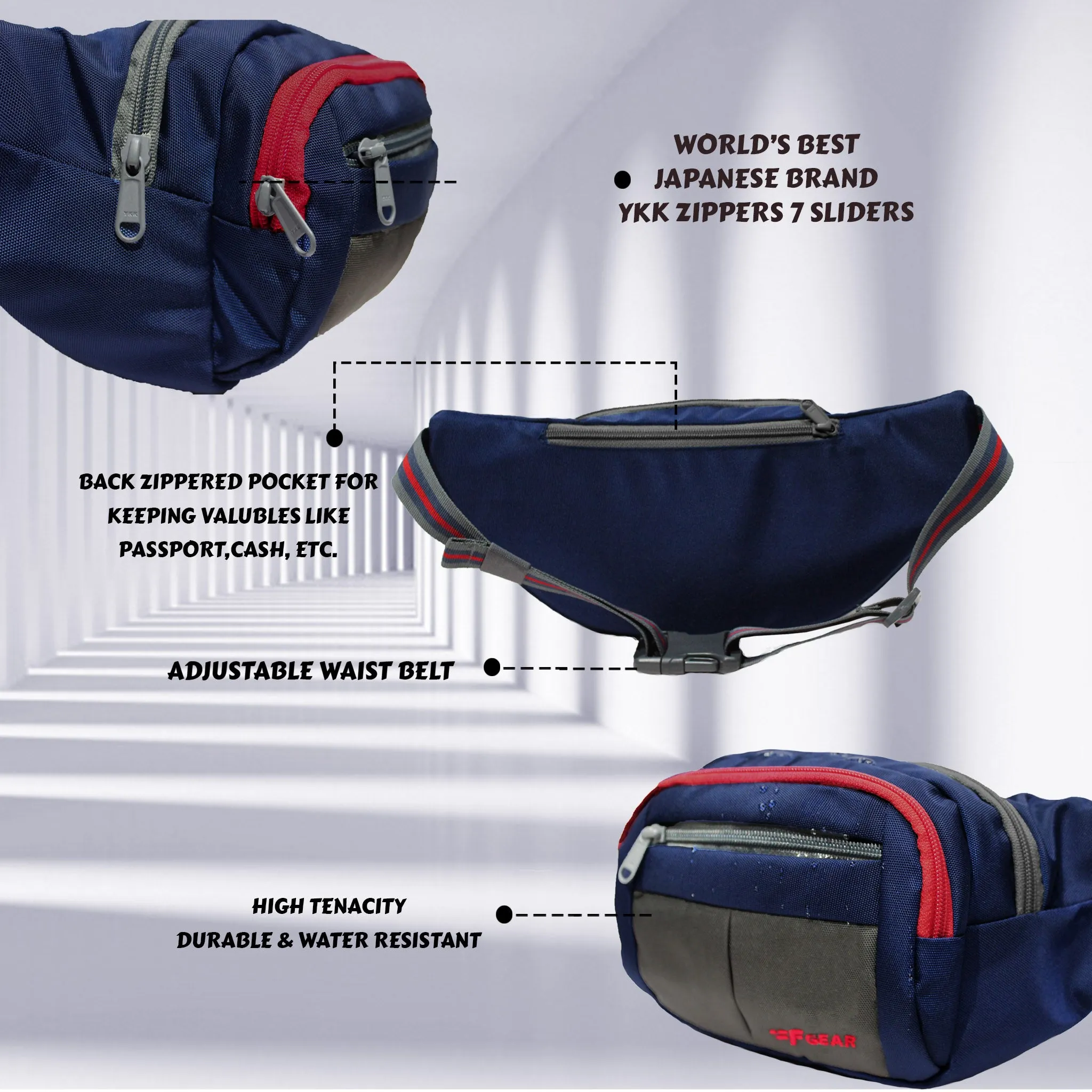 Lattitude Navy Red Sports Waist Pouch