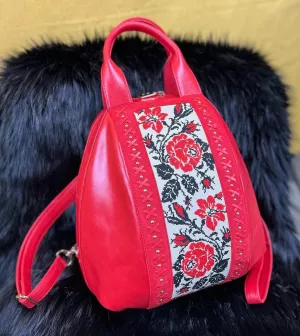 Leather Hand Embroidered Purse “Red Rose”