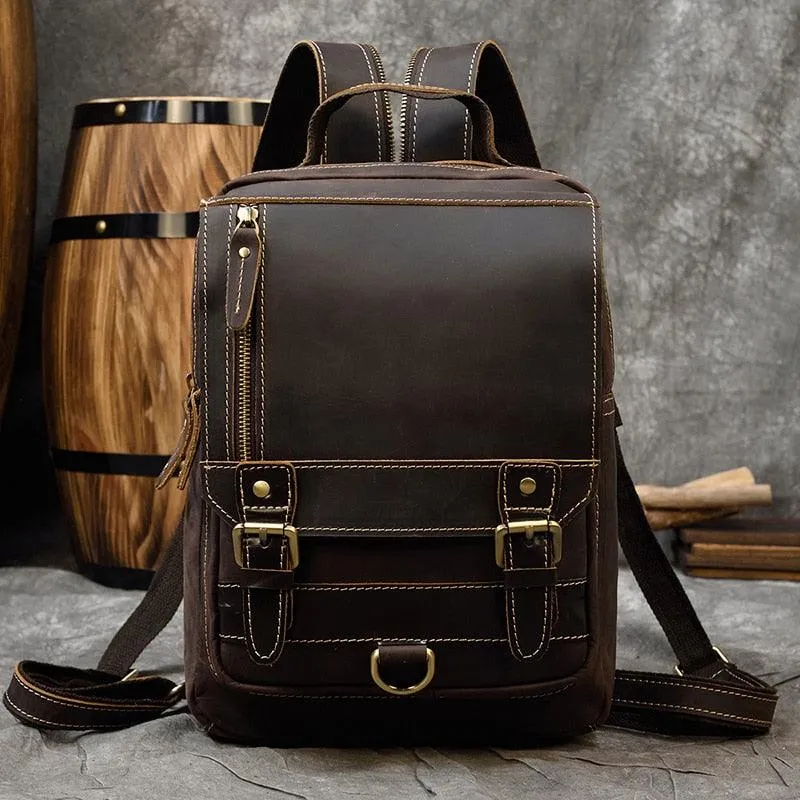 MAHEU Genuine Leather Single Shoulder Bapack Chest Bag Dual Use Leather bags Men travel bag outdoor cowhide bags mini backpack