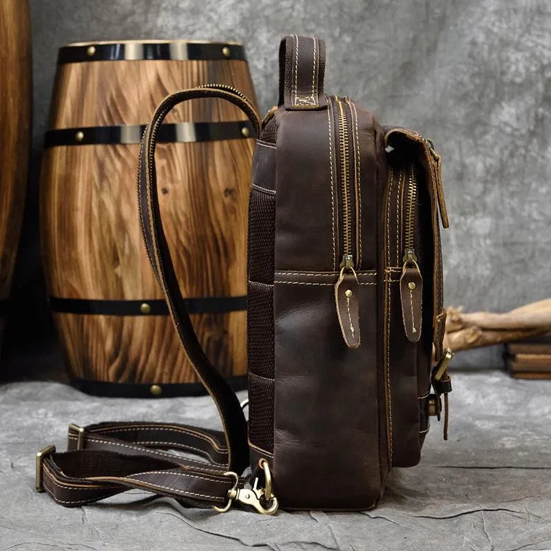 MAHEU Genuine Leather Single Shoulder Bapack Chest Bag Dual Use Leather bags Men travel bag outdoor cowhide bags mini backpack