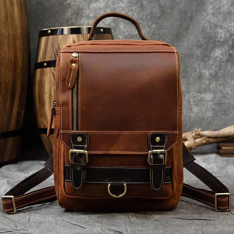 MAHEU Genuine Leather Single Shoulder Bapack Chest Bag Dual Use Leather bags Men travel bag outdoor cowhide bags mini backpack