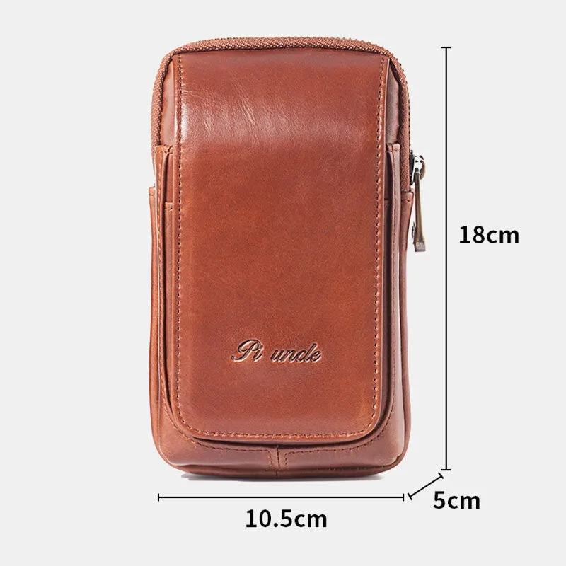 Men Mini Multifunction Belt Bag Double Front Zipper Pocket Crossbody Bags Retro 6.5 Inch Phone Waist