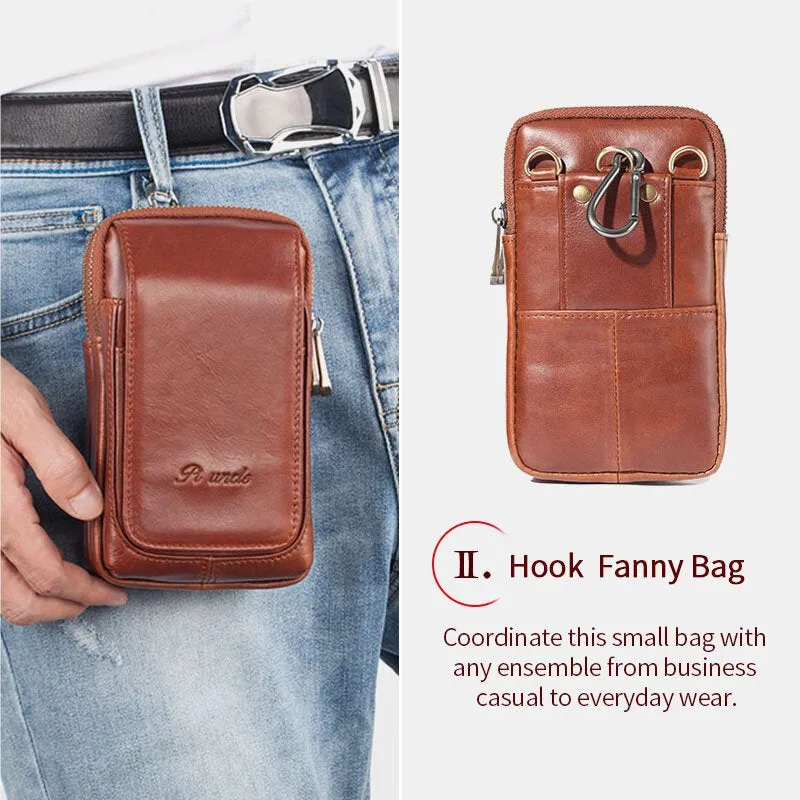 Men Mini Multifunction Belt Bag Double Front Zipper Pocket Crossbody Bags Retro 6.5 Inch Phone Waist