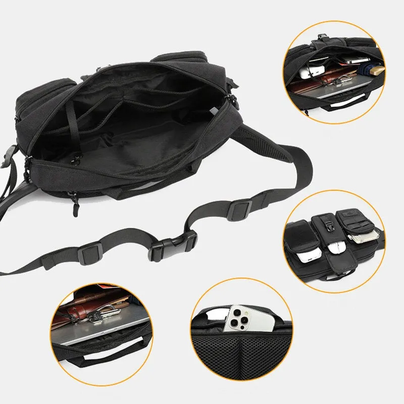 Men Oxford Three Front Pocket Waterproof Breathable Chest Bag Casual Travel Multifunction Large Capacity Sport Waist