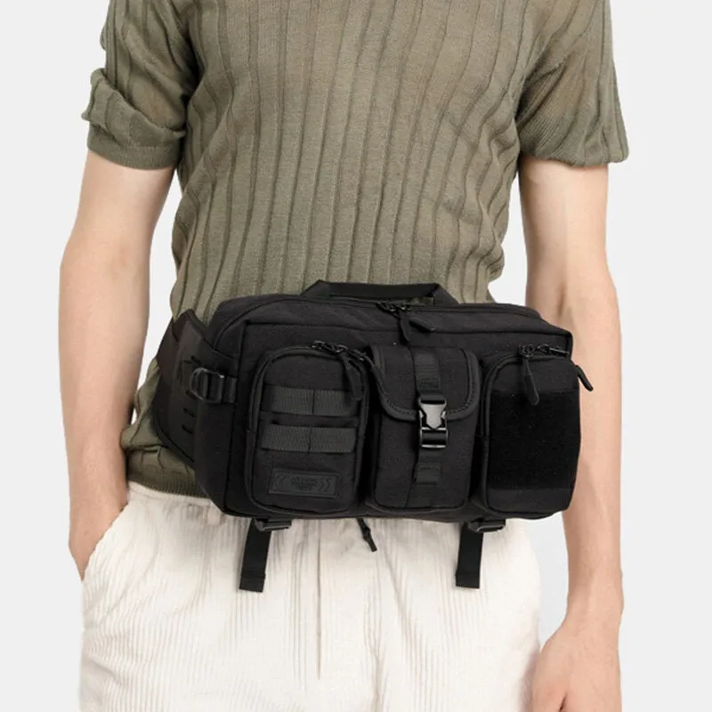 Men Oxford Three Front Pocket Waterproof Breathable Chest Bag Casual Travel Multifunction Large Capacity Sport Waist