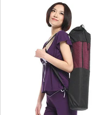 Mesh Yoga Bag Black Portable Case Nylon Pilates Carrier Mesh Adjustable Strap Yoga Tool Washable Portable Bags Not Include Mat