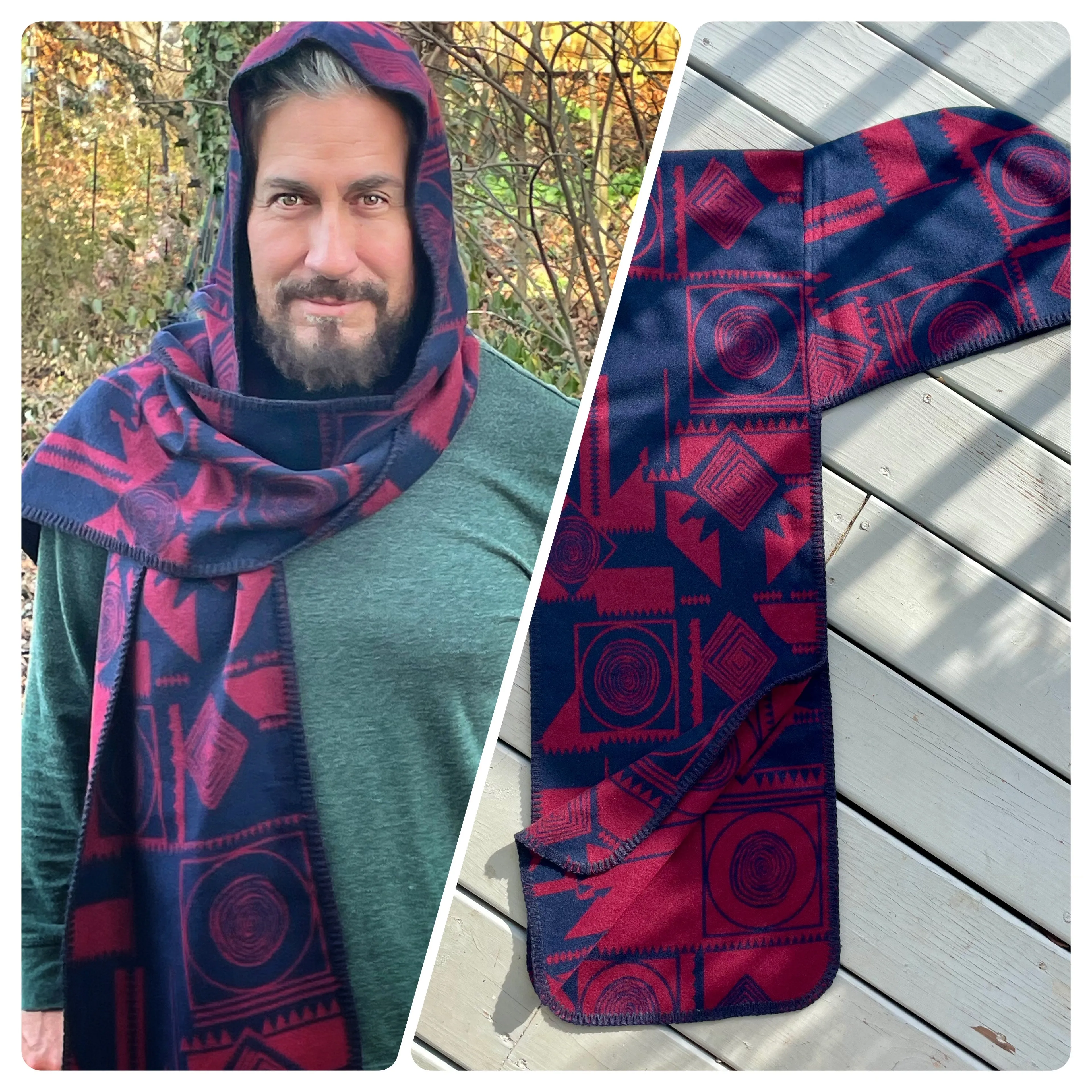 Mexica Print hooded scarf