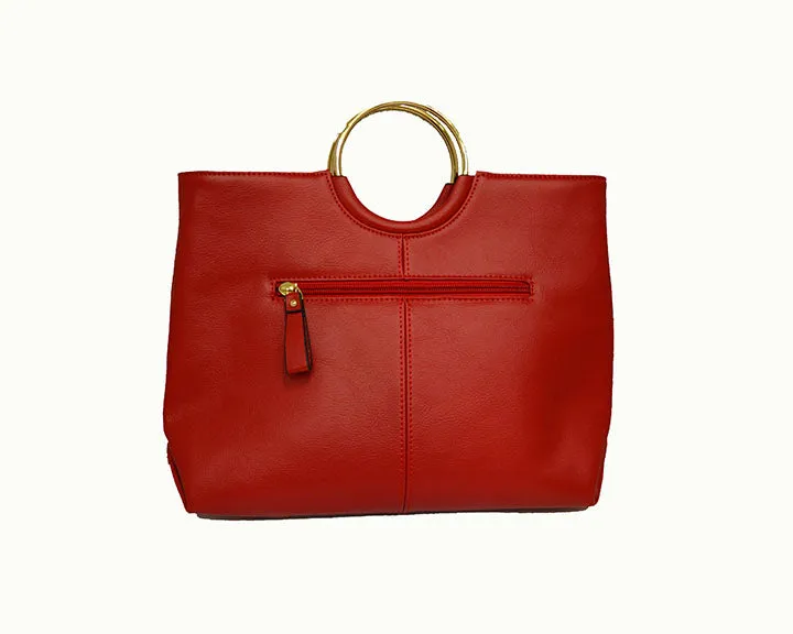 MILLFIELD - Women's Red Leather Ring Handle Tote Shoulder Crossbody Bag