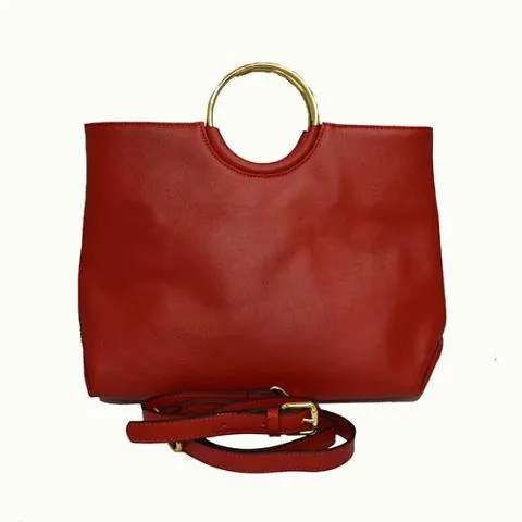 MILLFIELD - Women's Red Leather Ring Handle Tote Shoulder Crossbody Bag