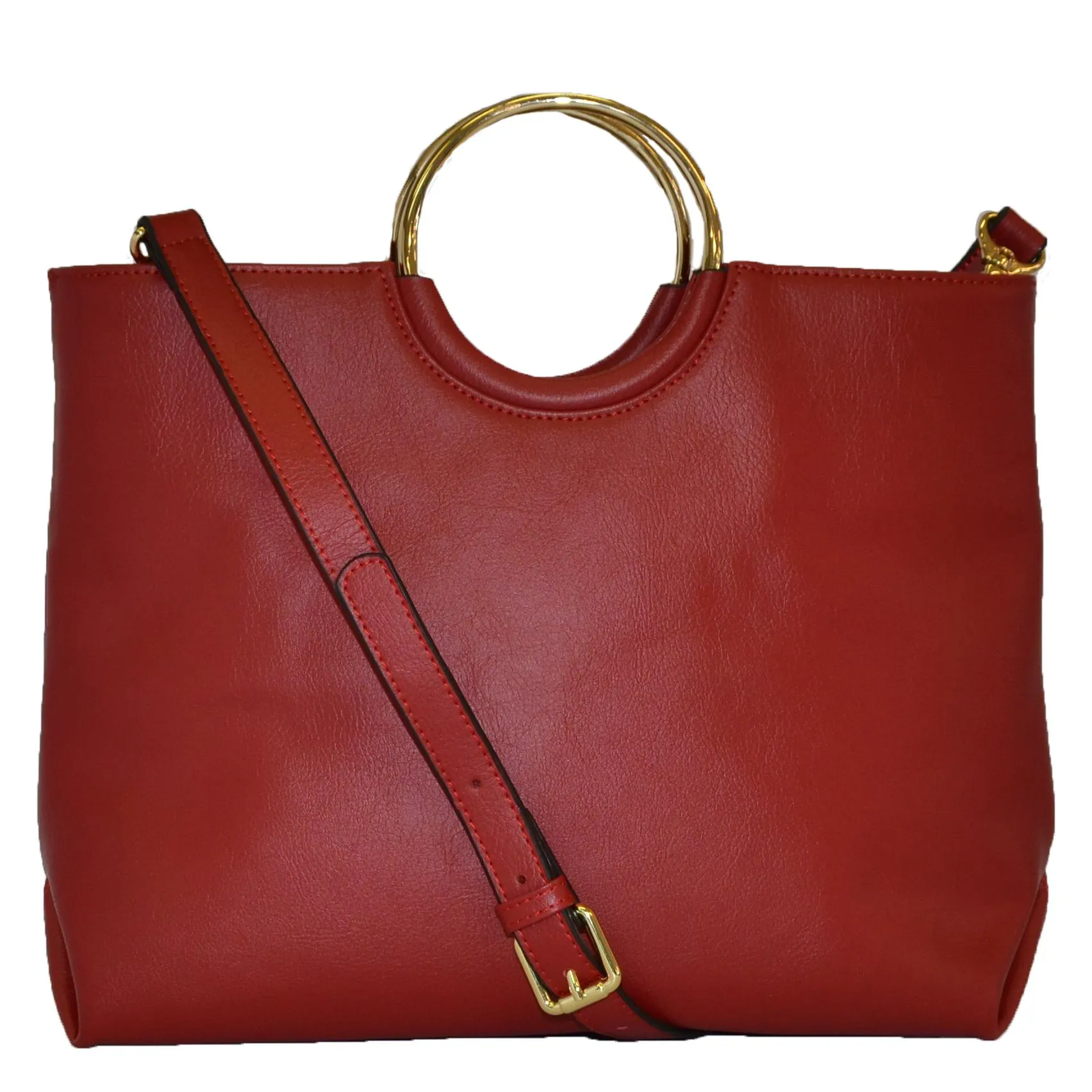 MILLFIELD - Women's Red Leather Ring Handle Tote Shoulder Crossbody Bag